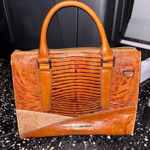 Brahmin Orange and Brown Textured Mini Bag
